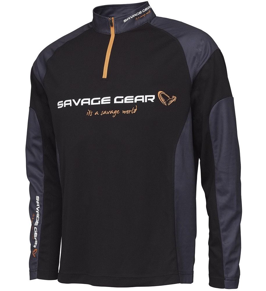 Savage gear tričko tournament gear shirt 1/2 zip black ink - l