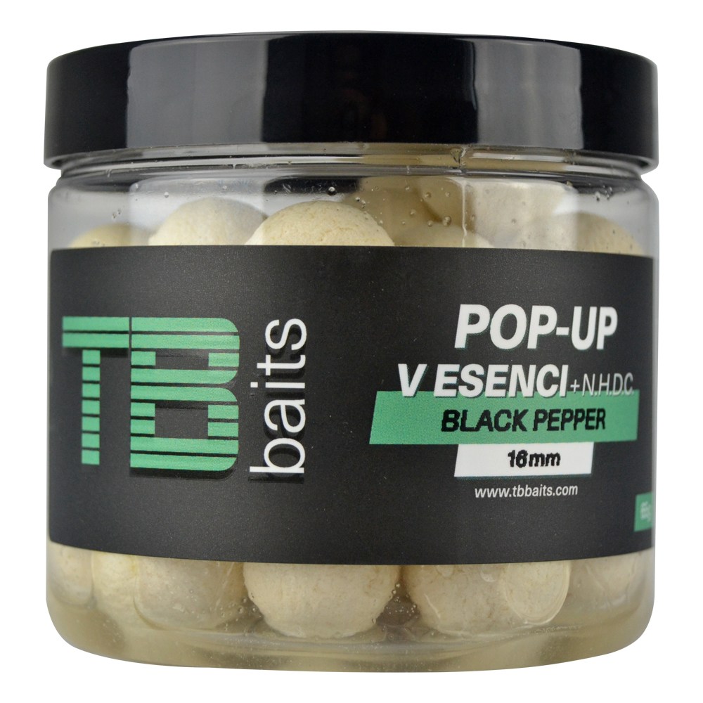 Tb baits plovoucí boilie pop-up white black pepper + nhdc 65 g-12 mm