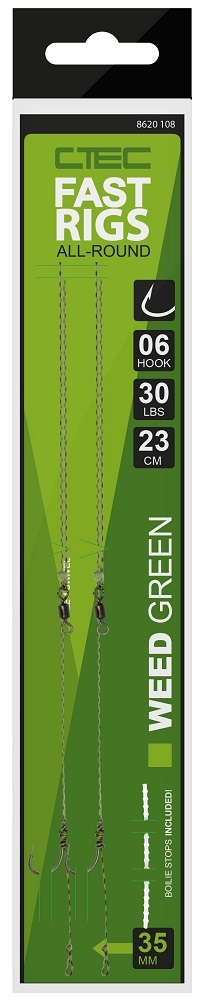 Spro návazec c tec fast rigs weedy zelená 23 cm 30 lb 2 ks-velikost háčku 2
