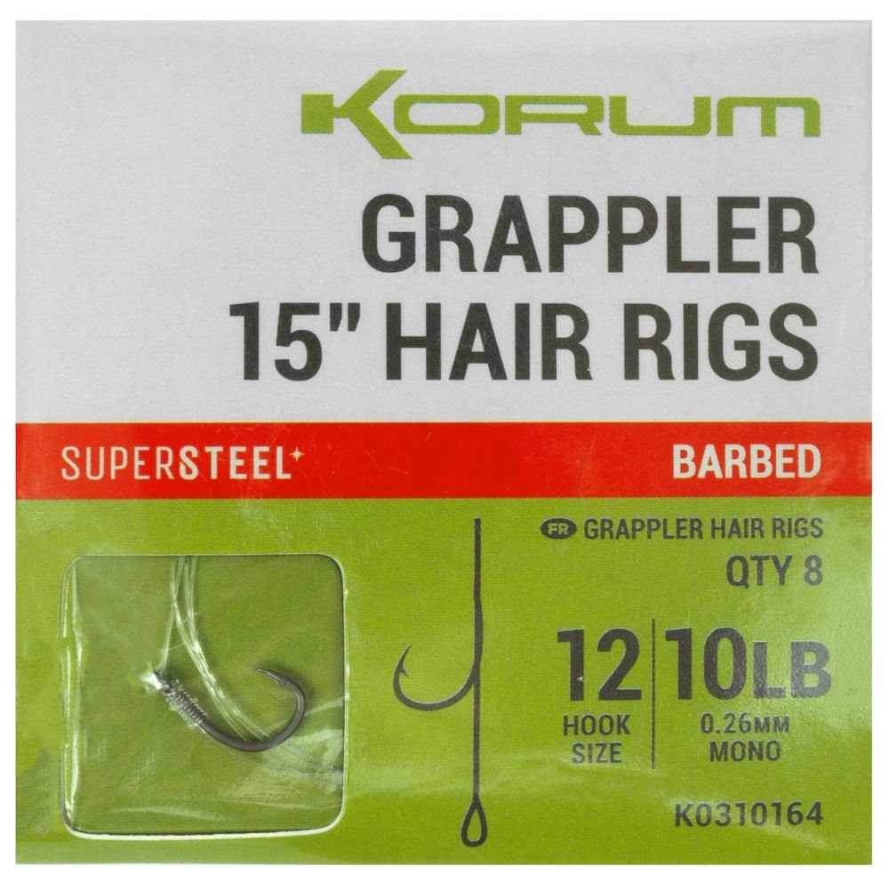 Korum návazec grappler 15” hair rigs barbed 38 cm - velikost háčku 12 průměr 0