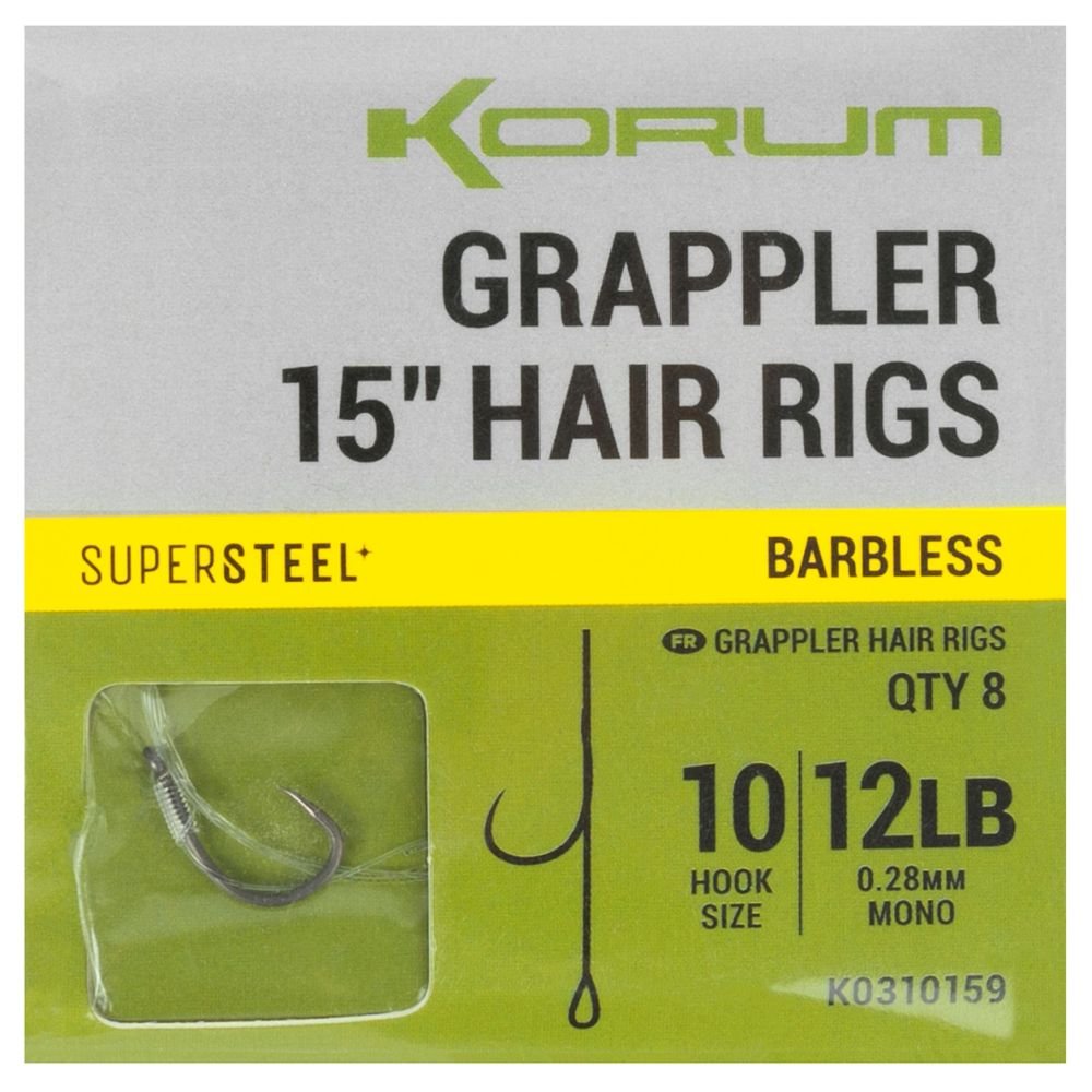 Korum návazec grappler 15” hair rigs barbless 38 cm - velikost háčku 10 průměr 0