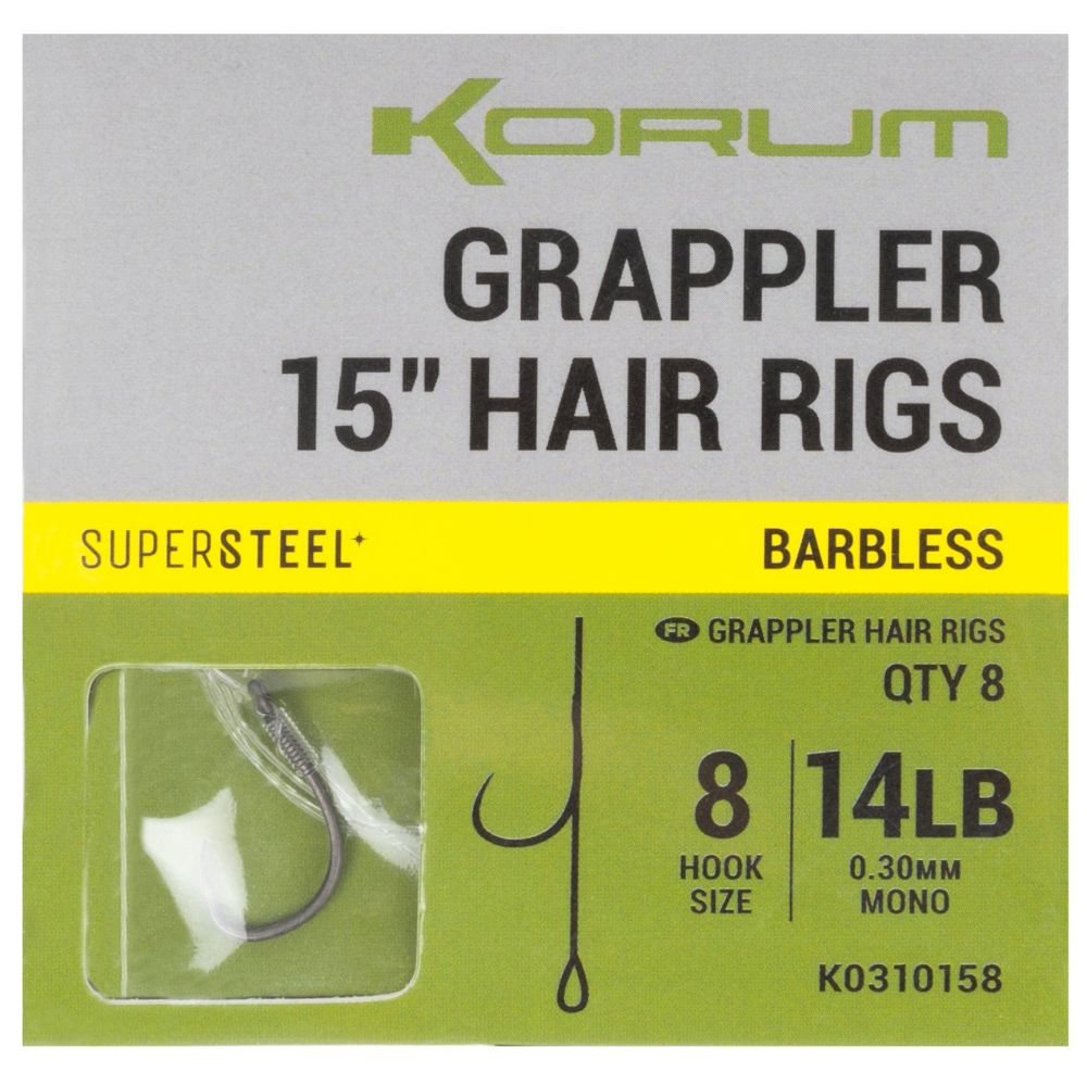 Korum návazec grappler 15” hair rigs barbless 38 cm - velikost háčku 8 průměr 0