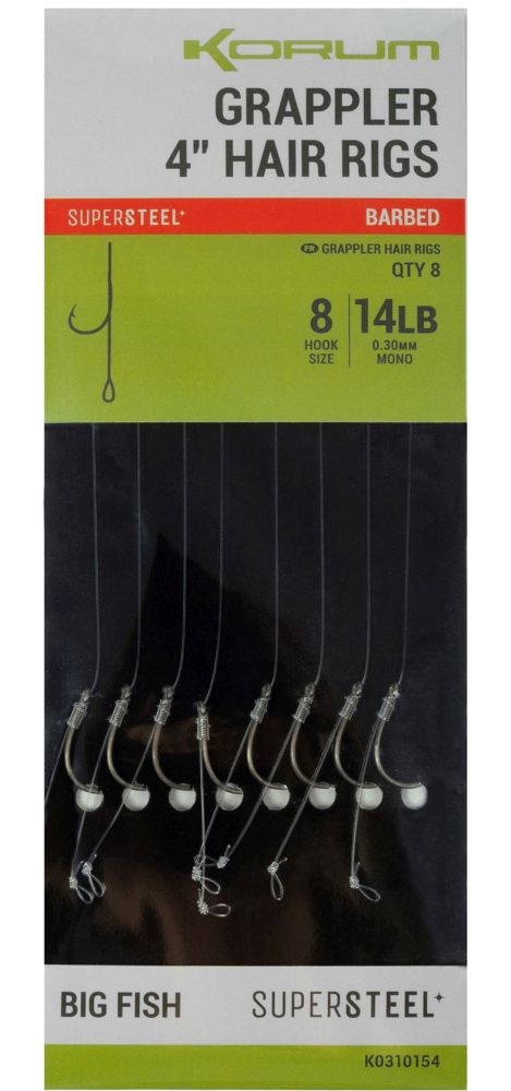 Korum návazec grappler 4” hair rigs barbed 10 cm - velikost háčku 8 průměr 0