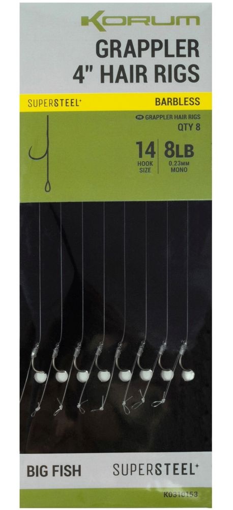 Korum návazec grappler 4” hair rigs barbless 10 cm - velikost háčku 14 průměr 0