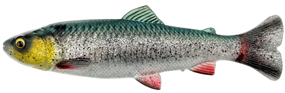 Savage gear gumová nástraha 4d linethru pulsetail trout slow sink green silver - 20 cm 102 g