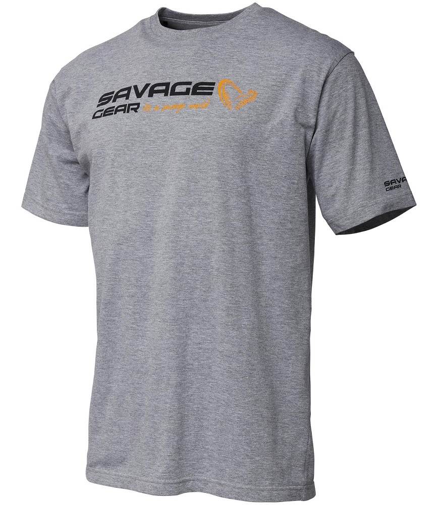 Savage gear triko signature logo t shirt grey melange - l