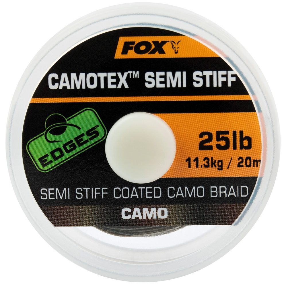 Fox návazcová šňůrka edges camotex semi stiff 20 m-průměr 25 lb / nosnost 11